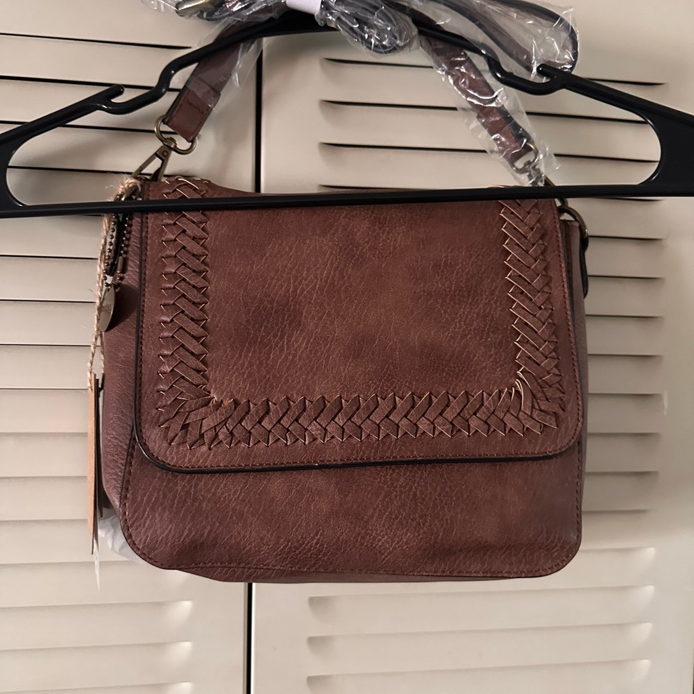 Ampere Creations Woven Trim Brown Crossbody Bag - Classic Everyday Style - Picture 7 of 8
